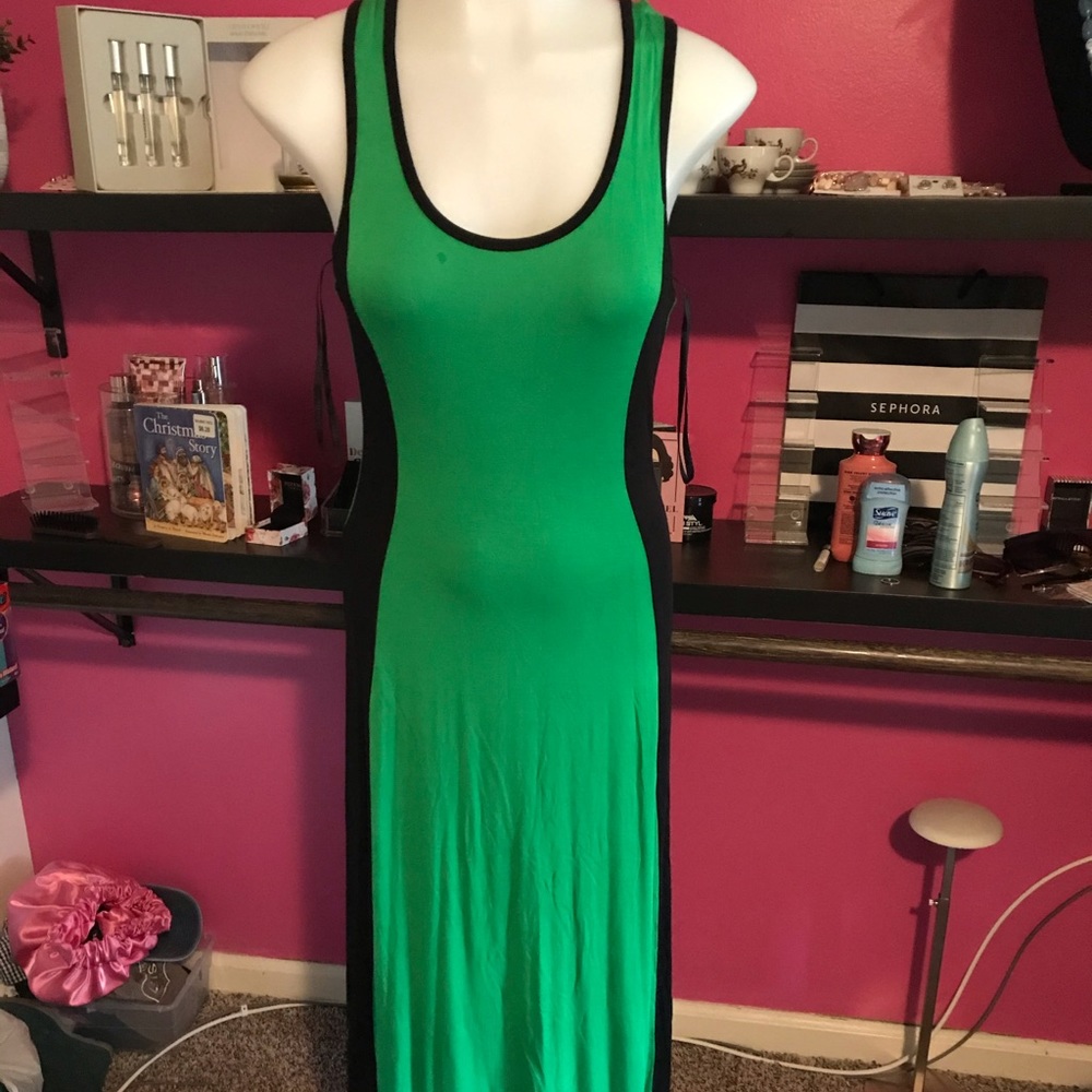Green and black maxi dress